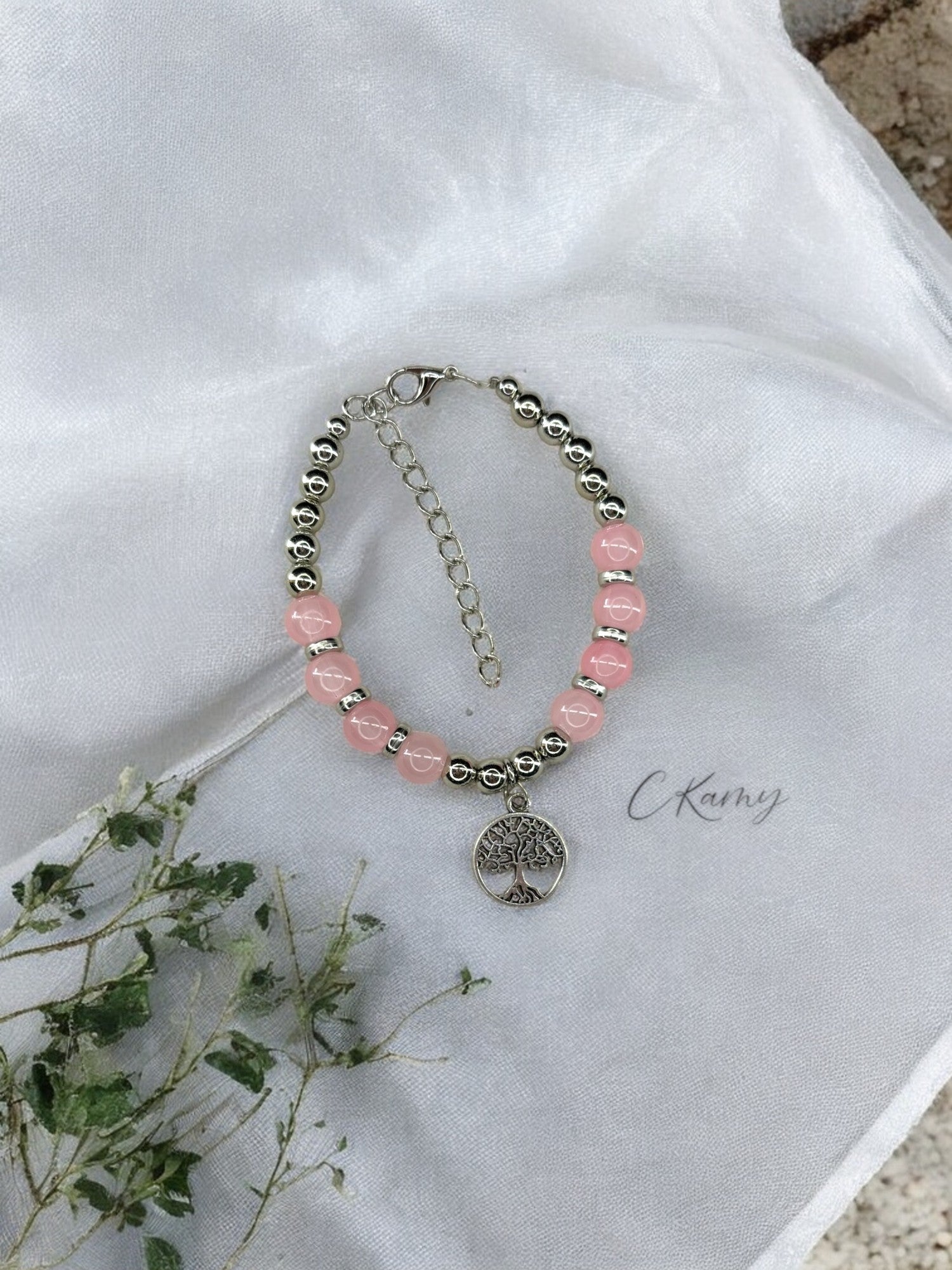 Bracelet femme grand arbre de vie argent rose saumon clair
