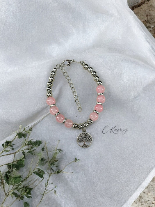 Bracelet femme grand arbre de vie argent rose saumon clair