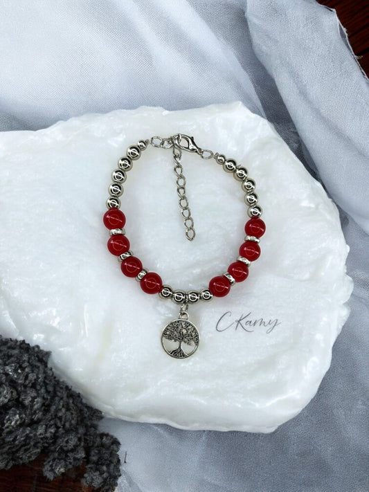 Bracelet femme grand arbre de vie argent rouge