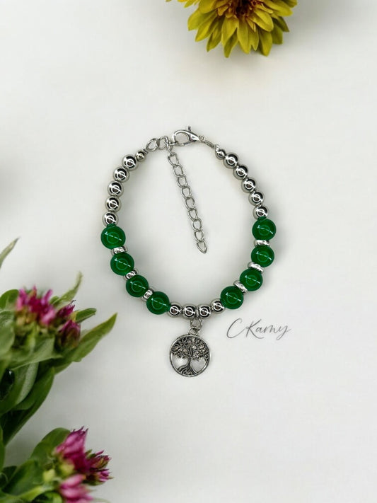 Bracelet femme grand arbre de vie argent vert