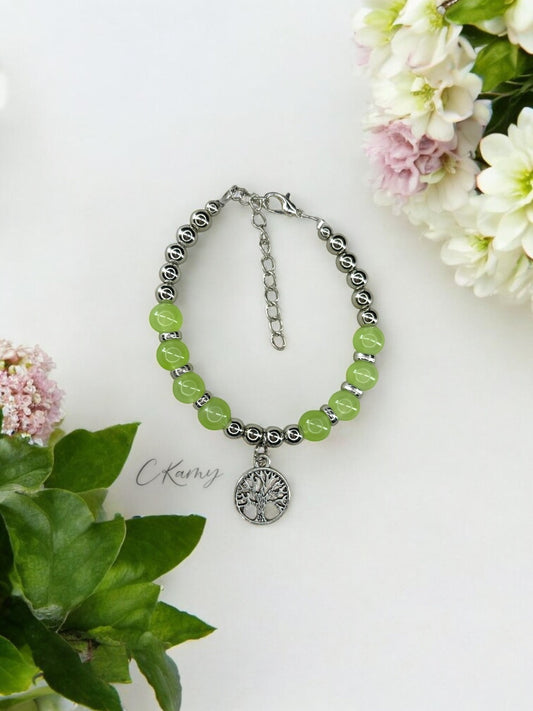 Bracelet femme grand arbre de vie argent vert clair