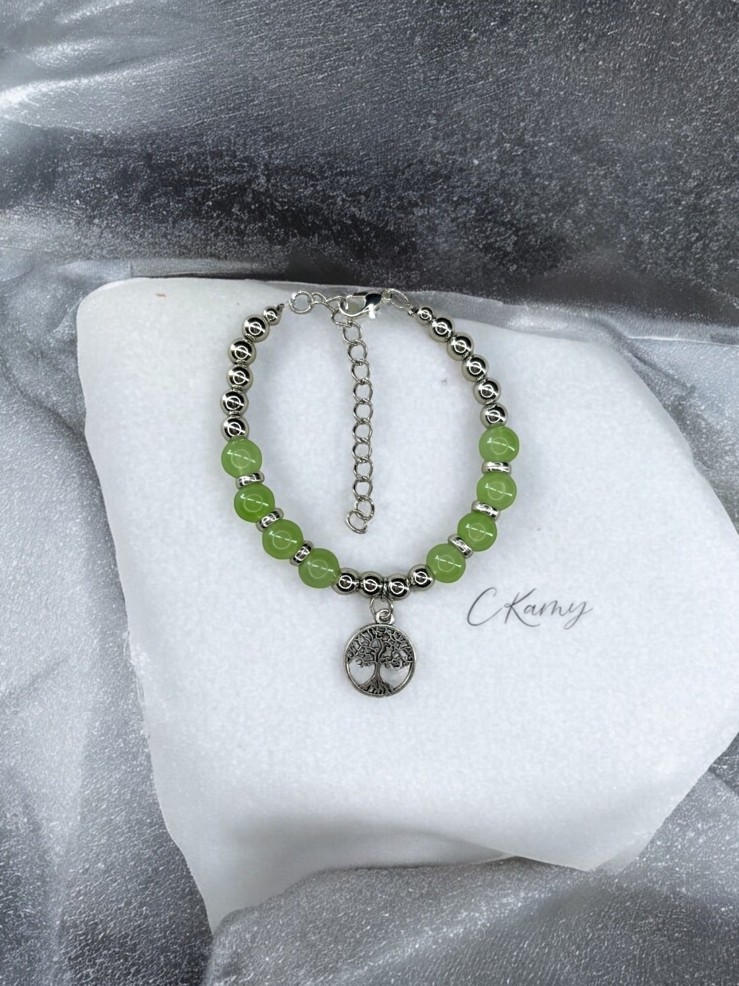 Bracelet femme grand arbre de vie argent vert d'eau