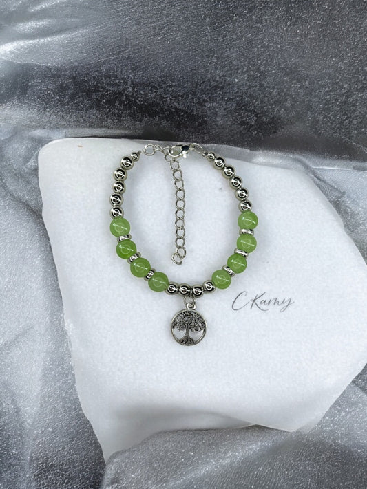 Bracelet femme grand arbre de vie argent vert d'eau
