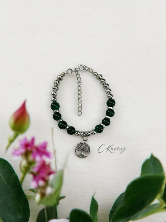 Bracelet femme grand arbre de vie argent vert foncé