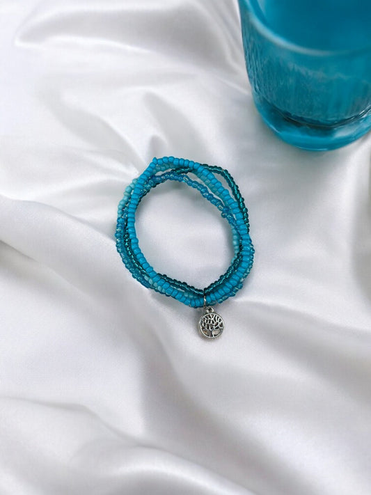 Bracelet femme multi rocailles arbre de vie bleu
