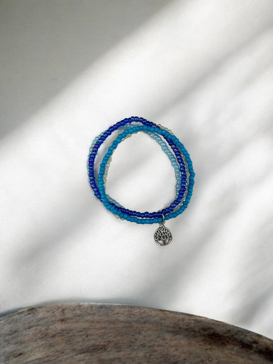 Bracelet femme multi rocailles arbre de vie bleu 1