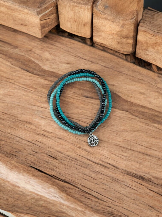 Bracelet femme multi rocailles arbre de vie bleu 2