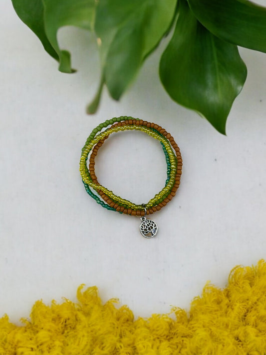 Bracelet femme multi rocailles arbre de vie marron