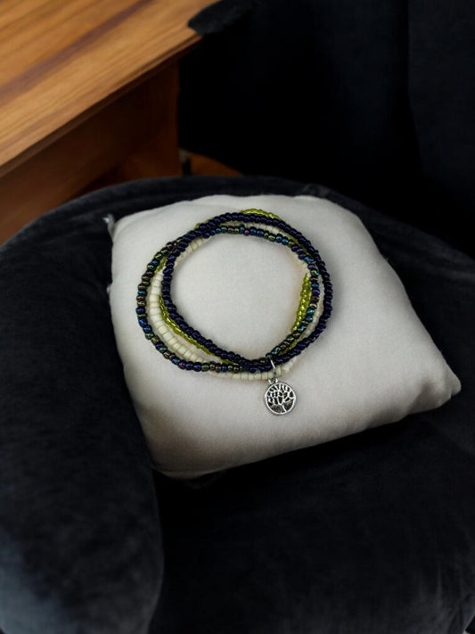 Bracelet femme multi rocailles arbre de vie noir