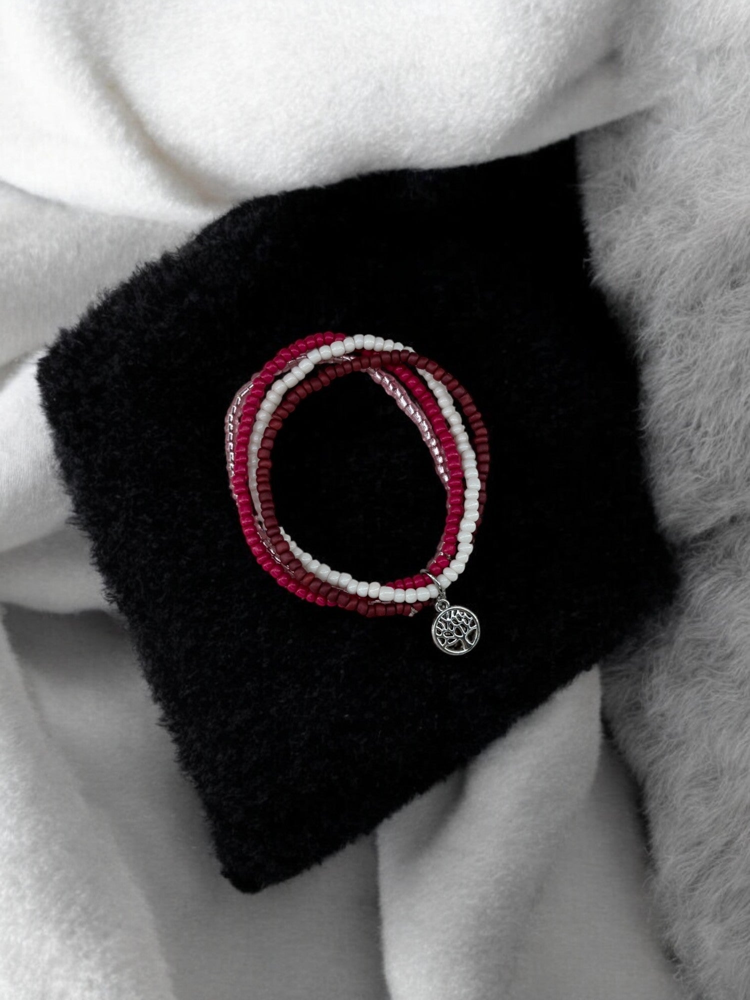 Bracelet femme multi rocailles arbre de vie rose