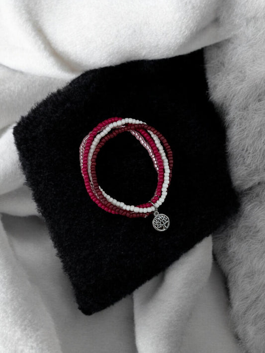 Bracelet femme multi rocailles arbre de vie rose