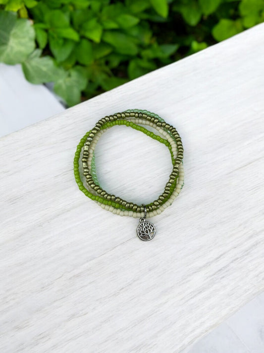 Bracelet femme multi rocailles arbre de vie vert