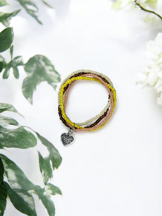 Bracelet femme multi rocailles coeur ancien jaune