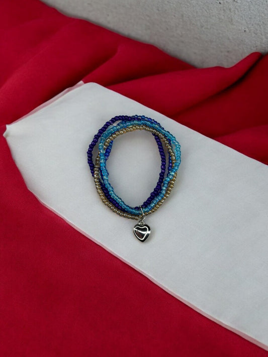 Bracelet femme multi rocailles coeur bombé bleu 1