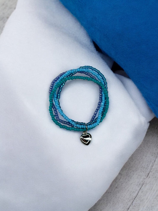 Bracelet femme multi rocailles coeur bombé bleu 2