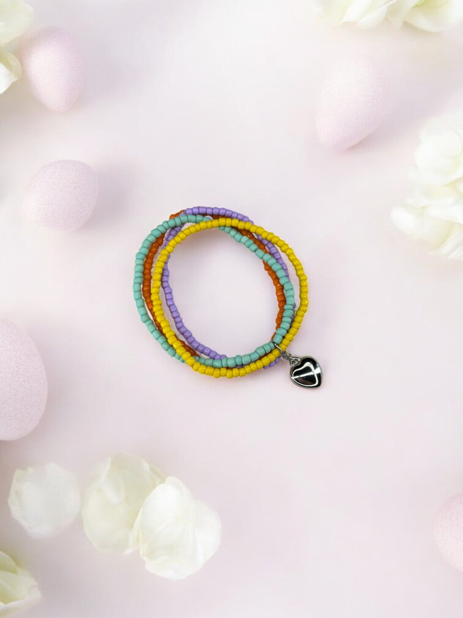 Bracelet femme multi rocailles coeur bombé pastel