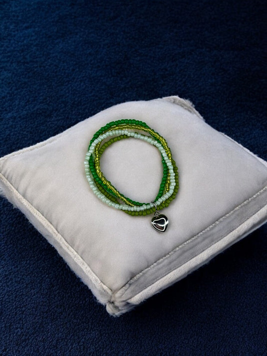 Bracelet femme multi rocailles coeur bombé vert 1