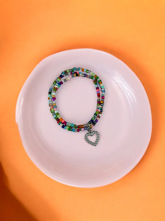 Bracelet femme multi rocailles coeur perlé 3 multicolore