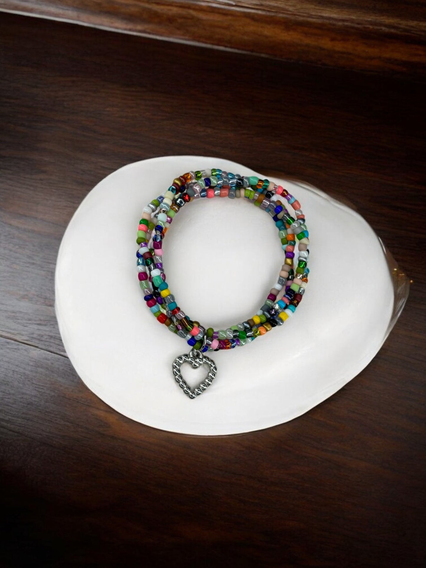 Bracelet femme multi rocailles coeur perlé 4 multicolore
