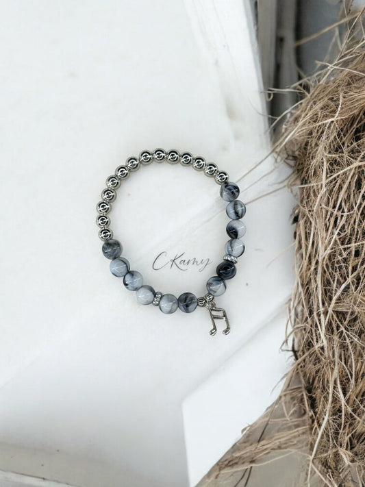 Bracelet femme note de musique argent gris
