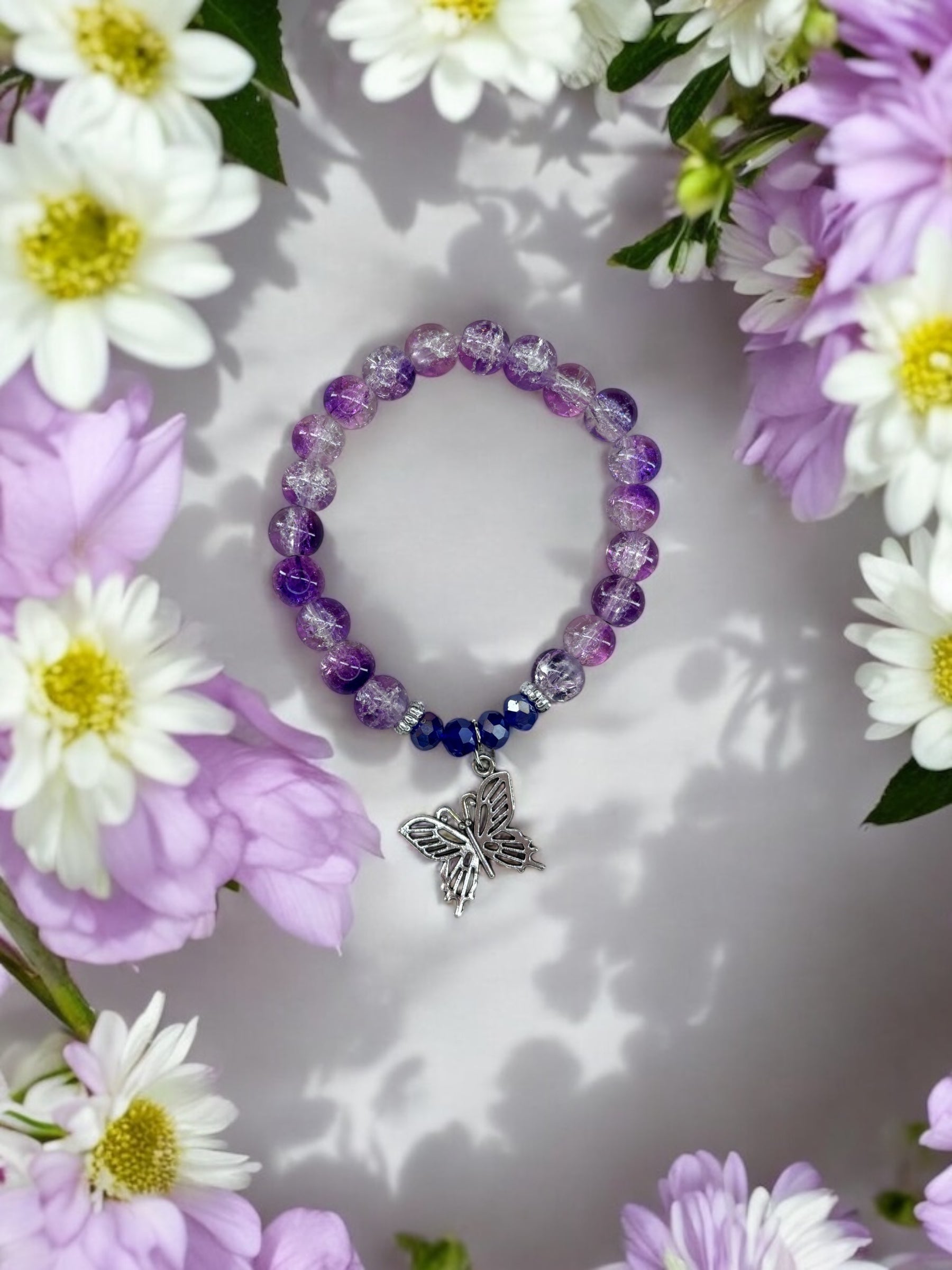 Bracelet femme papillon argent bleu violet