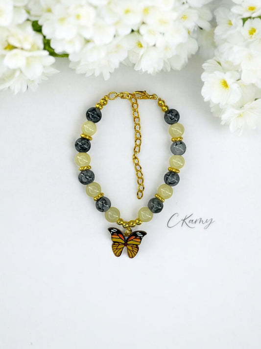 Bracelet femme papillon multicolore doré gris jaune clair