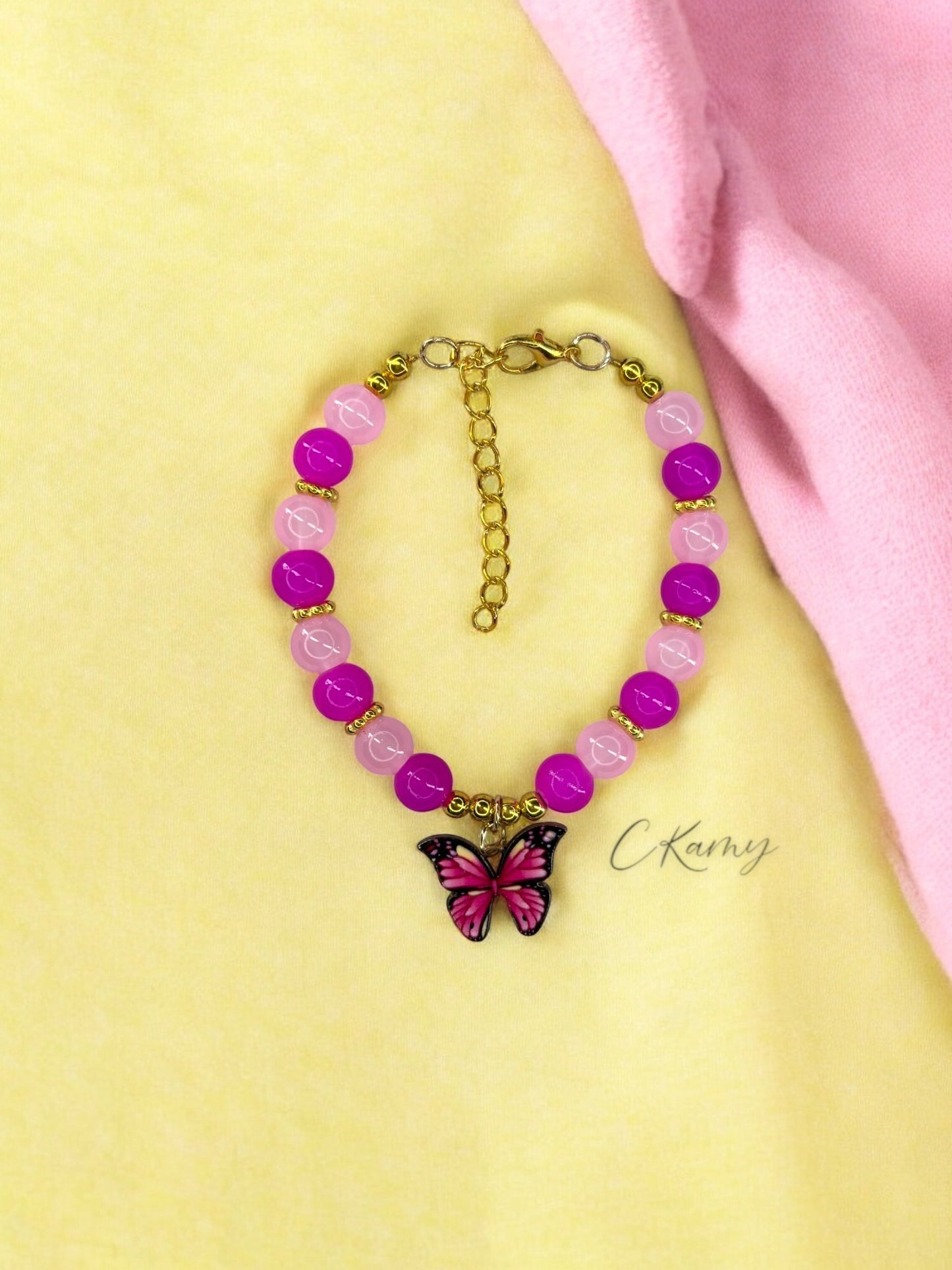 Bracelet femme papillon multicolore doré rose flash rose