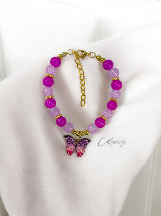 Bracelet femme papillon multicolore doré rose flash violet