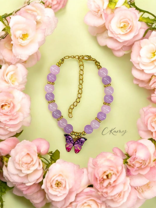 Bracelet femme papillon multicolore doré violet violet clair