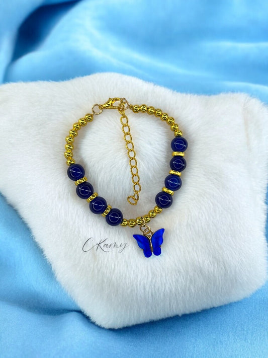 Bracelet femme papillon unicolore doré bleu foncé