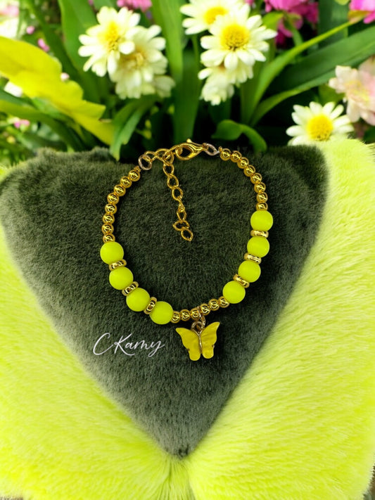 Bracelet femme papillon unicolore doré jaune citron
