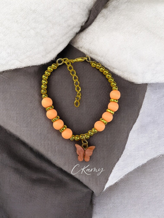 Bracelet femme papillon unicolore doré orange