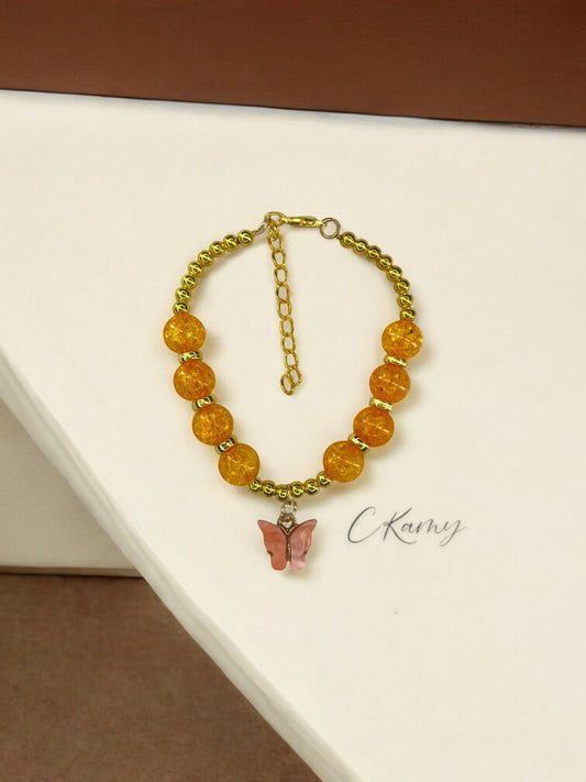 Bracelet femme papillon unicolore doré orange craquelé