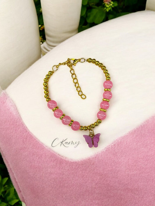 Bracelet femme papillon unicolore doré rose