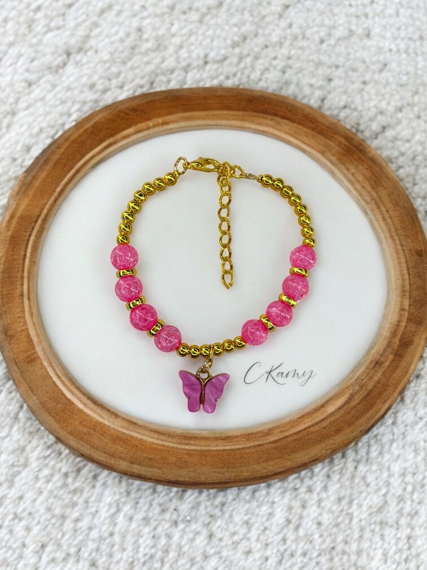 Bracelet femme papillon unicolore doré rose flash craquelé