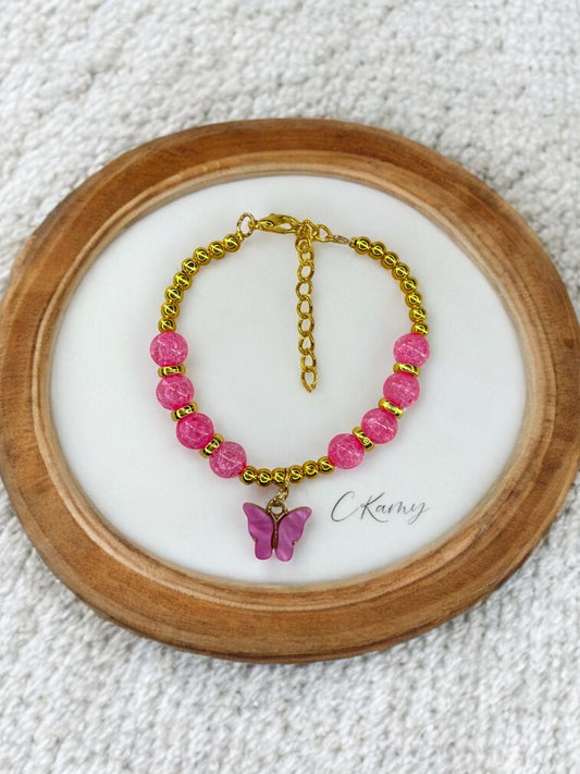 Bracelet femme papillon unicolore doré rose flash craquelé