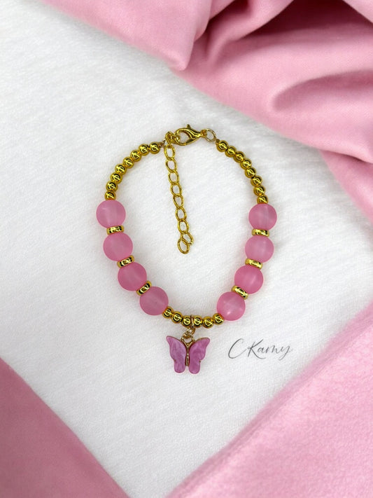 Bracelet femme papillon unicolore doré rose mat