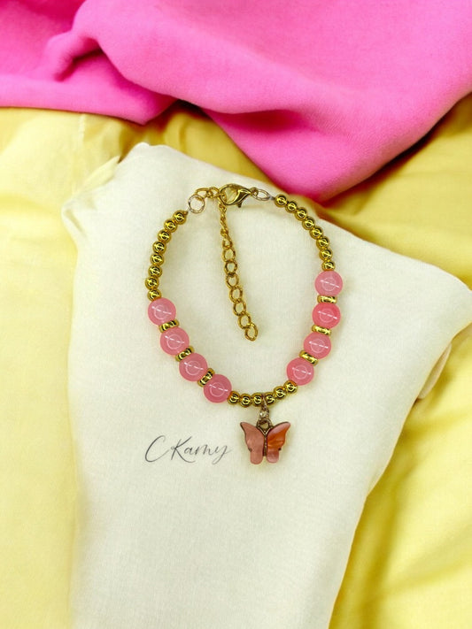 Bracelet femme papillon unicolore doré rose saumon
