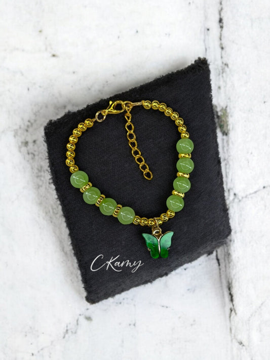 Bracelet femme papillon unicolore doré vert