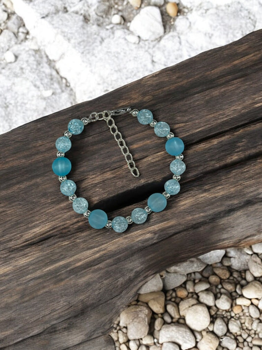 Bracelet femme perles alternées bleu