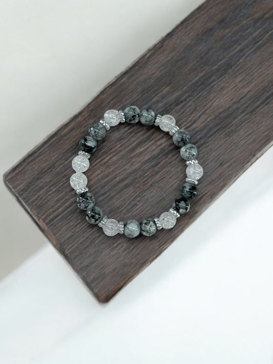 Bracelet femme perles alternées gris transparent
