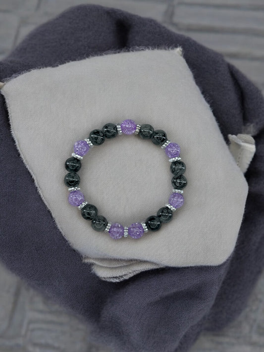 Bracelet femme perles alternées gris violet