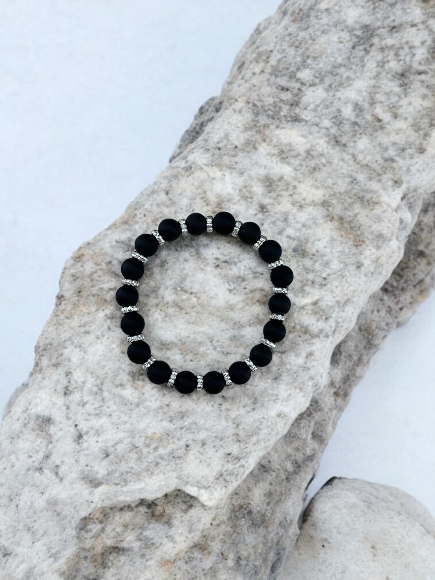 Bracelet femme perles alternées noir