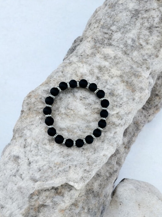Bracelet femme perles alternées noir