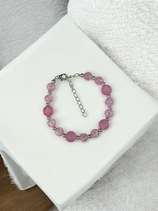 Bracelet femme perles alternées rose