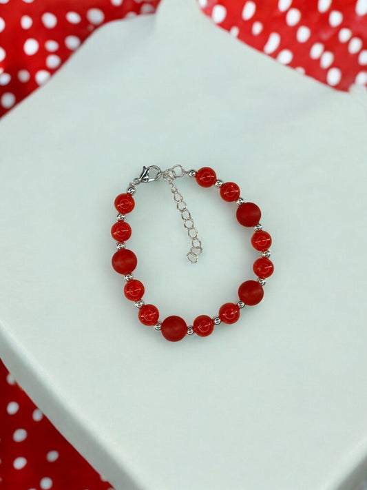 Bracelet femme perles alternées rouge