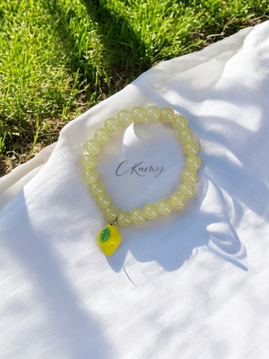 Bracelet femme perles de verre citron jaune clair