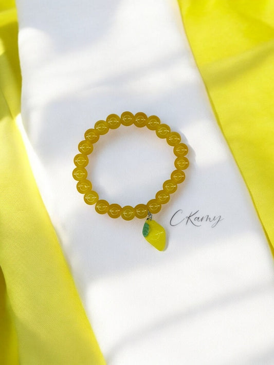 Bracelet femme perles de verre citron jaune orangé