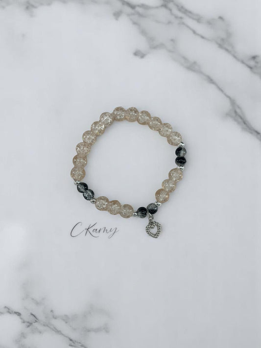 Bracelet femme perles de verre coeur perlé noir