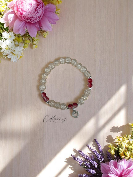 Bracelet femme perles de verre coeur perlé rouge